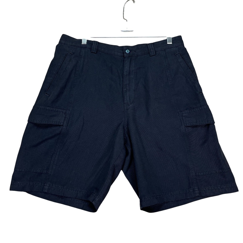 Tommy Bahama Relax Cargo Shorts Mens 33 Navy Blue Flap Pockets Flat Front Marlin